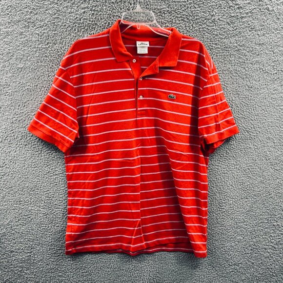 Lacoste Mens Polo Shirt 6 Red Gray Striped Short Sleeve Pullover Logo F4811‎ - Picture 1 of 9